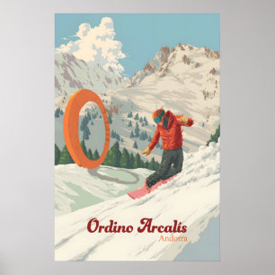 Affiche de voyage Ordino Arcalis Andorre Snowboard