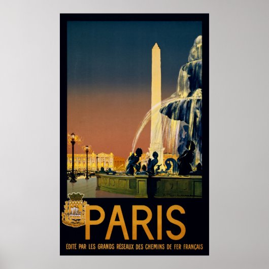 Affiche de voyage Paris pour les réseaux ferroviai (Devant)
