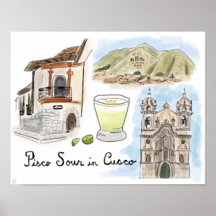 Affiche de voyage : Pisco aigre dans Cusco, Pérou