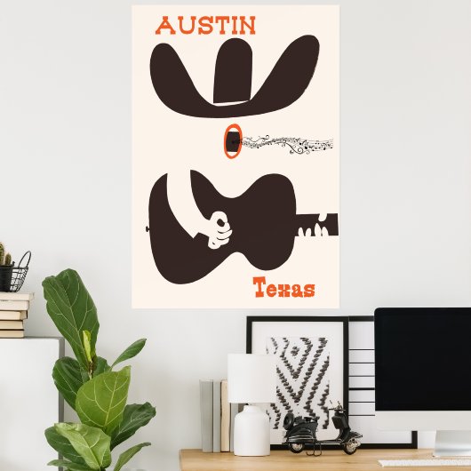 Affiche de voyage pour Austin, Texas. (Bureau à domicile)