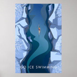 Affiche de voyage pour la natation dans la glace