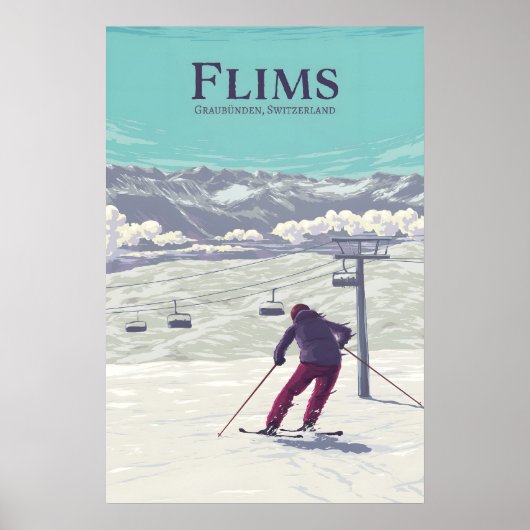 Affiche de voyage pour la station de ski de Flims (Devant)