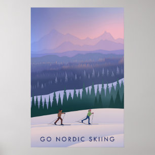 Affiche de voyage pour le ski de fond nordique