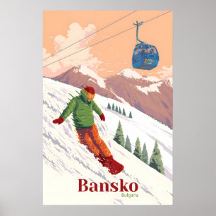 Affiche de voyage pour le snowboard à Bansko Bulga