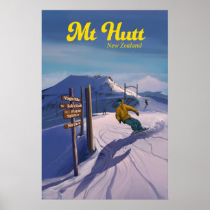 Affiche de voyage pour le snowboard au Mt Hutt Nou