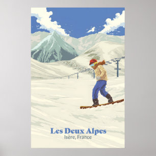 Affiche de voyage pour le snowboard aux Deux Alpes
