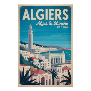 Affiche de voyage rétro Alger Algérie Art