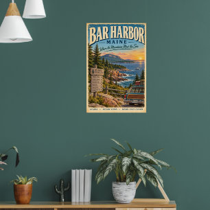 Affiche de voyage rétro Bar Harbor Maine Acadia mu