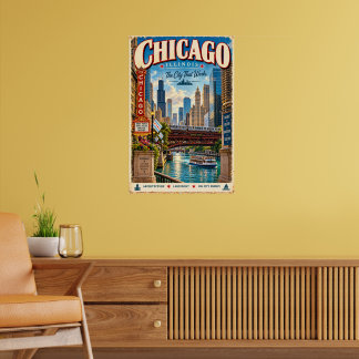 Affiche de voyage rétro Chicago Illinois Ciel de l