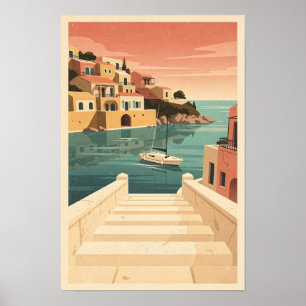 Affiche de voyage rétro de l'escalier du port du c