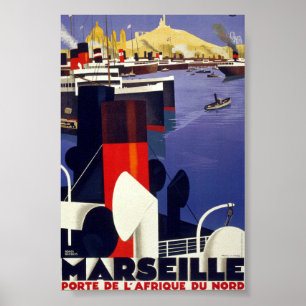 Affiche de voyage rétro de Marseille restaurée