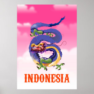 Affiche de voyage rétro Dragon d'Indonésie