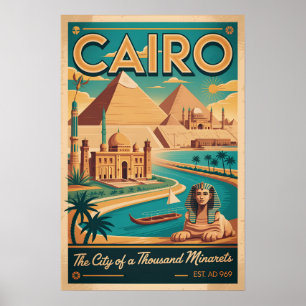 Affiche de voyage rétro du Caire Égypte Impression