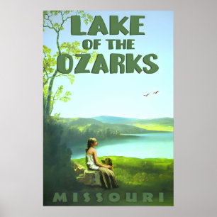 Affiche de voyage rétro du lac des Ozarks Missouri