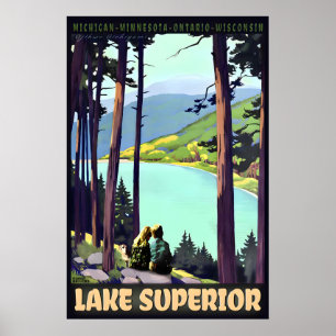Affiche de voyage rétro du LAC Supérieur Roger Bro