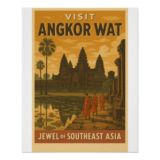 Affiche de voyage rétro du temple d'Angkor Vat (Devant)