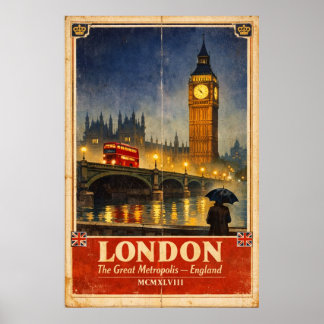 Affiche de voyage rétro Londres Angleterre – Décor
