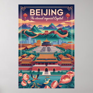 Affiche de voyage rétro Pékin Chine Art vintage