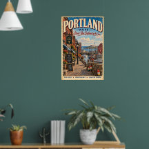 Affiche de voyage rétro Portland Maine Old Port Co