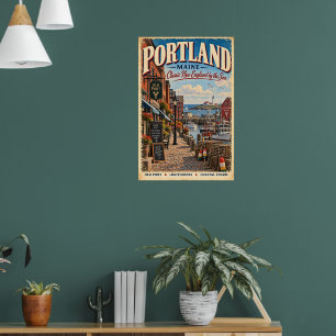 Affiche de voyage rétro Portland Maine Old Port Co