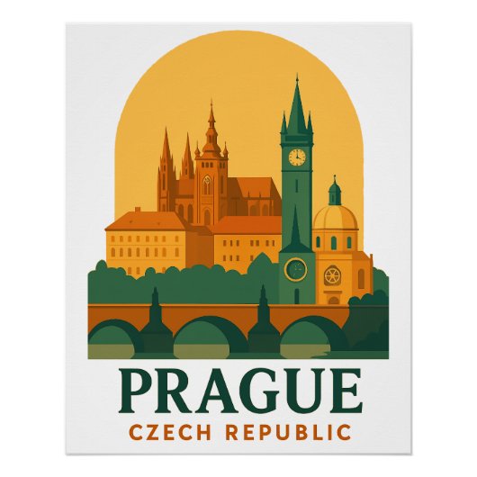 Affiche de voyage rétro Prague République tchèque  (Devant)