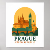 Affiche de voyage rétro Prague République tchèque  (Devant)