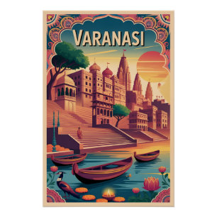 Affiche de voyage rétro Varanasi Inde