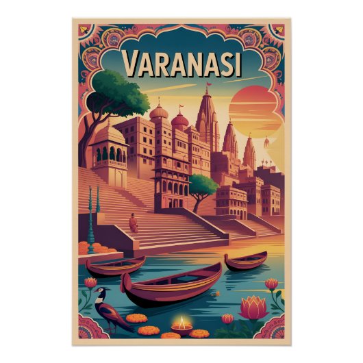 Affiche de voyage rétro Varanasi Inde (Devant)