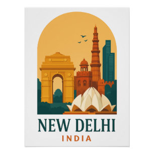 Affiche de voyage rétro Vintage New Delhi Inde