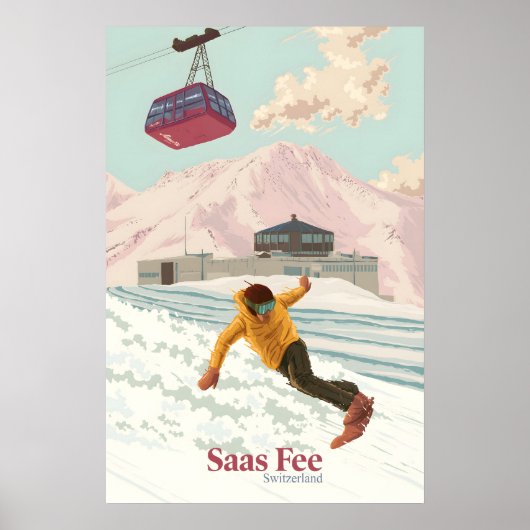 Affiche de voyage Saas Fee Suisse Snowboard (Devant)