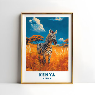 Affiche de voyage Safari Zèbre du Kenya