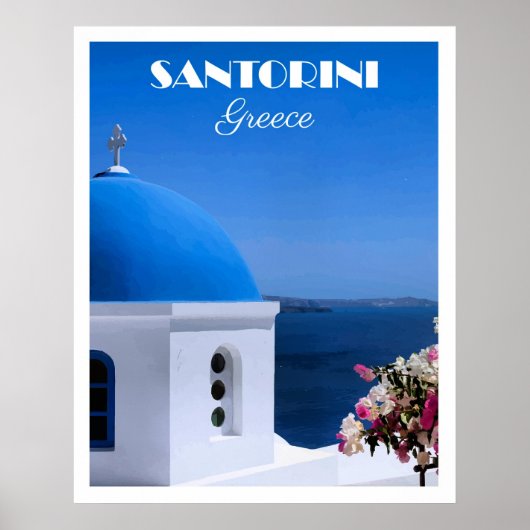 affiche de voyage Santorin, Grèce, (Devant)