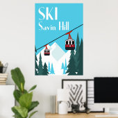 Affiche de voyage Ski Savin Hill Style Vintage (Bureau à domicile)