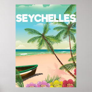 affiche de voyage sur la plage des Seychelles