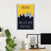 Affiche de voyage sur l'horizon de Chicago, (Bureau à domicile)