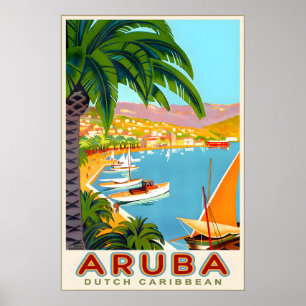 Affiche de voyage tropical d'Aruba, Caraïbes néerl