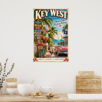 Affiche de voyage tropicale vintage Key West Flori