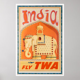 Affiche de voyage TWA Art Inde Impression indienne