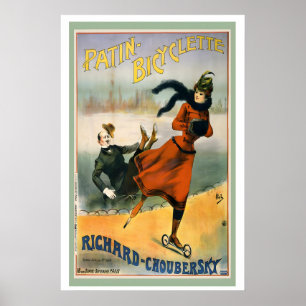 Affiche de voyage vélo patin bicyclette France vin