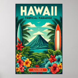 Affiche de voyage vintage à Hawaï
