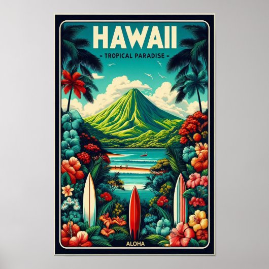 Affiche de voyage vintage à Hawaï (Devant)