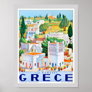 Affiche de voyage vintage Andros Grèce Restaurée