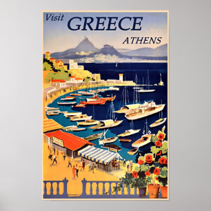 Affiche de voyage vintage Athènes, Grèce