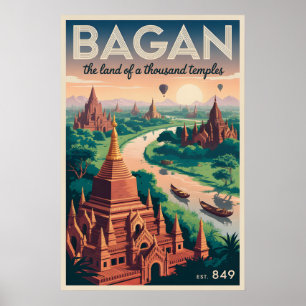 Affiche de voyage vintage Bagan Myanmar Art de t