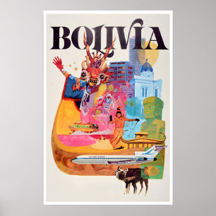 Affiche de voyage vintage Bolivie Art Amérique du