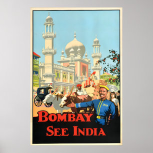Affiche de voyage vintage Bombay Inde Art mural ré