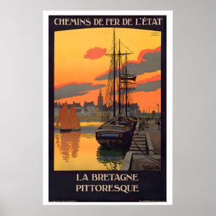 Affiche de voyage vintage Bretagne France pittores