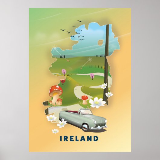 Affiche de voyage vintage carte d'Irlande (Devant)