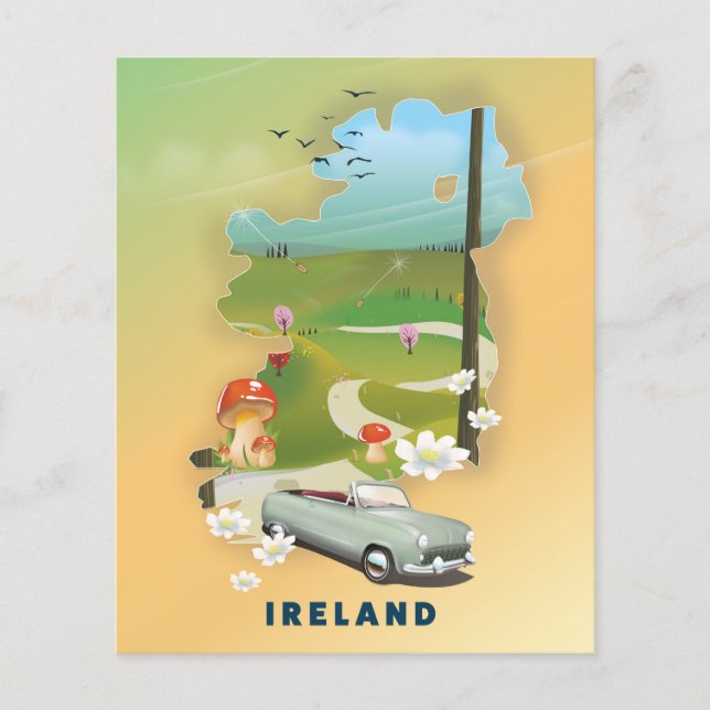 Affiche de voyage vintage carte d'Irlande (Devant)
