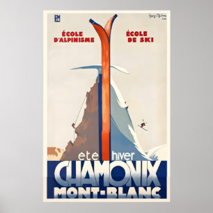 Affiche de voyage vintage Chamonix Mont Blanc Fran